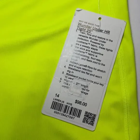 Lululemon Wunder Under High-Rise Tights 25” Electric Yellow Size 14 NWT